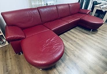 ikea dusek za krevetac: Crvena kožna ugaona garnitura — 2