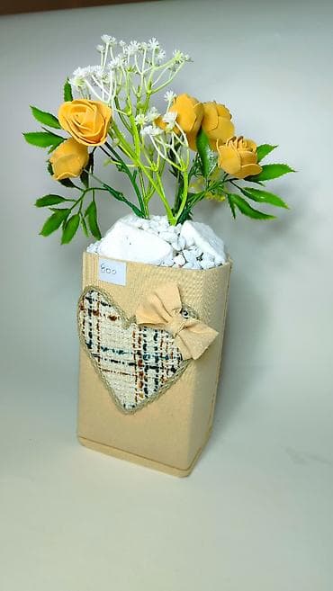 staklene vaze: Dekorativna aranžman vaza sa veštačkim cvećem - Elegantna pravougaona — 1