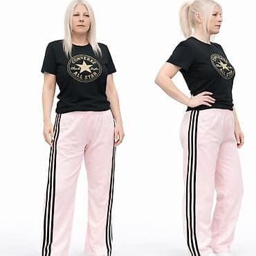 Beauty & Care: Ženske trenerke svetloroze boje, sa tri crne pruge duž bočnih strana — 4