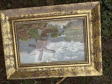 platno za stolice: Ručni goblen – pejzaž sa vetrenjačom - Motiv: tradicionalna — 1