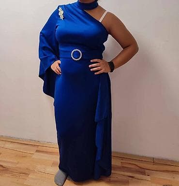 haljina kosulja: Elegantna duga haljina u kraljevsko plavoj boji. - Asimetričan kroj — 1