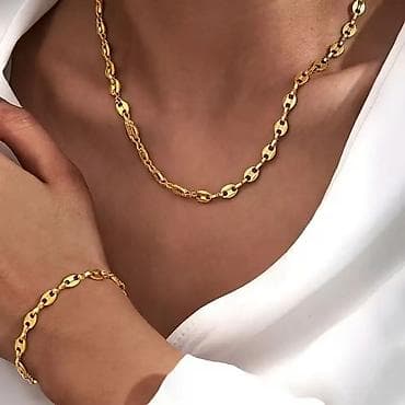 lanac: Zlatni komplet lančića i narukvice – moderan, elegantan dizajn - Set — 1