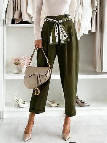 zenske svilene kosulje: Elegantne ženske pantalone sa visokim strukom i šalom-kaišem sml — 3