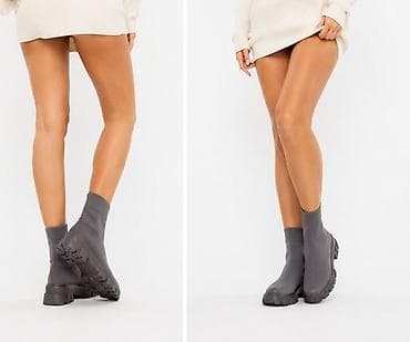 beoshoes cizme: Ženske čizme – sivi „sock boots“ sa debelim đonom - Model: gležnjače — 4