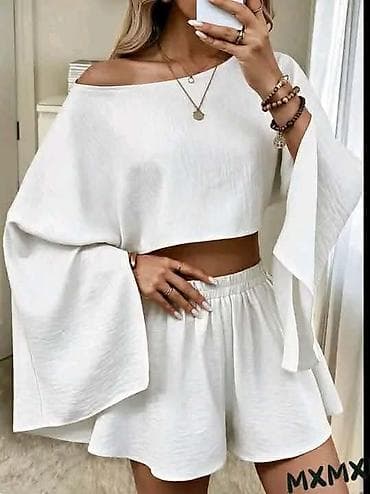 safran zenske papuce: Dva‑dela ženski komplet – top i šorts - Kroj: kratki crop top sa — 2
