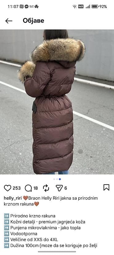 jakna svicarski znak: Helly Riri duga ženska jakna – braon, sa prirodnim krznom rakuna - — 3