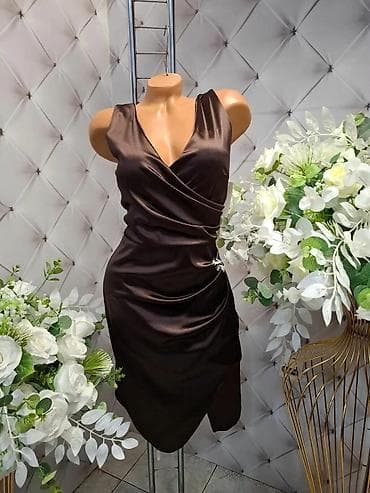 Haljine: Saten haljina midi dužine – elegantan model sa preklopom - Materijal — 8