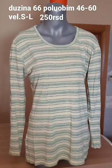 lilly majice: Ženska majica dugih rukava, prugasti dezen u nežnim zeleno‑krem — 1