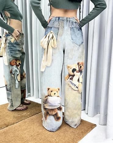 žute pantalone: ❤️Ženske široke pantalone sa printom medvedića
✅2400 din — 1