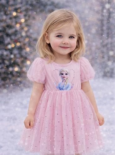 Frozen Elsa haljinica za devojcice sa kratkim rukavima. Roze postava