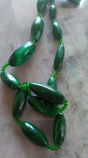 privezak slovo m: Pravi malahit vintage velika ogrlica perle do 3 cm — 2