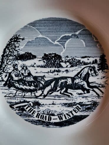 tanjiri od porcelana: Cinija nova Currier -- Ives zima na putu iz 70ih. Univerzalna — 2