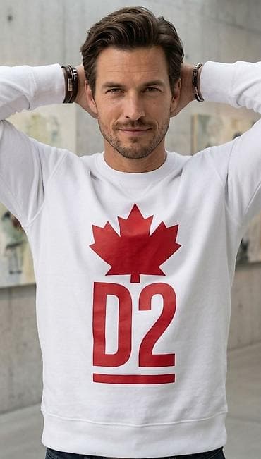 Muški duks sa printom “D2” i javorovim listom - Boja: bela osnova sa