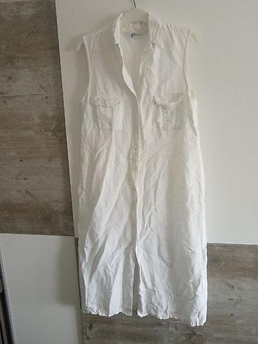 bele tn patike: Lanena Bela letnja haljina/košulja bez rukava – Yoors - Boja: čista — 1