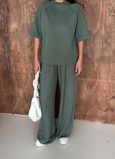 majci: Dvoslojni ženski komplet – široke pantalone i oversized majica kratkih — 2