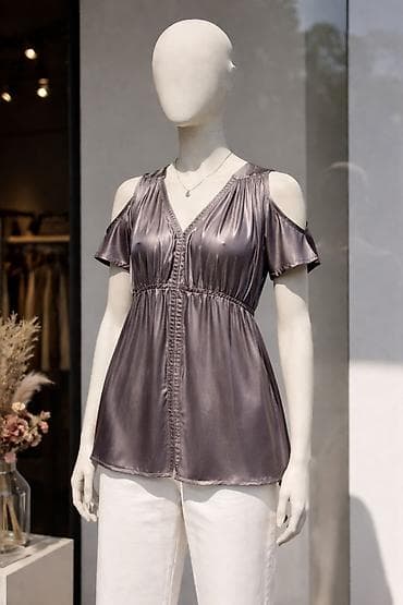luna tunike: Satenasta bluza sa otvorenim ramenima – siva/metaliksiva - Materijal — 1
