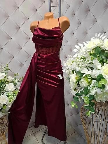 boho suknje: Svečana duga haljina od satena sa efektnim draperijama i visokim — 2