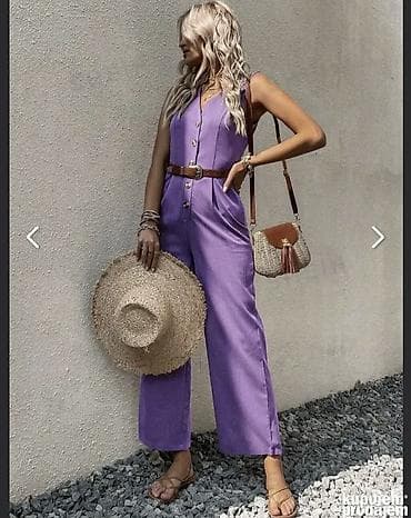 Overalls: Ženski letnji kombinezon bez rukava u lila/lavanda boji. - Kroj — 5