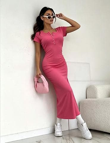 Haljine: ✅Ženska maxi haljina sa kratkim rukavima i dekorativnim dugmadima — 5