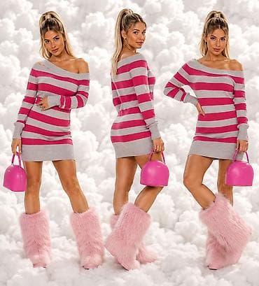 hm spavacice: Ženska pletena mini haljina – prugasti dizajn - Model: mini dužina — 4