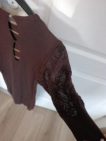 Venčanice i aksesoari: Pletena haljina/tunika sa prugama – braon - Model: uska, ravna — 3