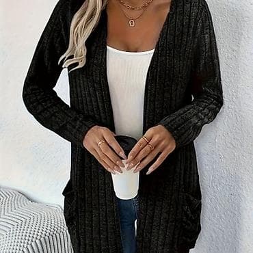 irvas maska: Ženski rebrasti kardigan bez kopčanja - Klasičan dugi kardigan sa — 1