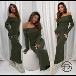 Haljina Ribana, pletena maxi haljina sa spuštenim ramenima i dugim na lalafo.rs Haljina Ribana, pletena maxi haljina sa spuštenim ramenima i dugim