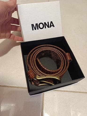 mona black friday: Mona kožni kaiš – braon, reljefni uzorak, masivna kopča - Materijal — 10