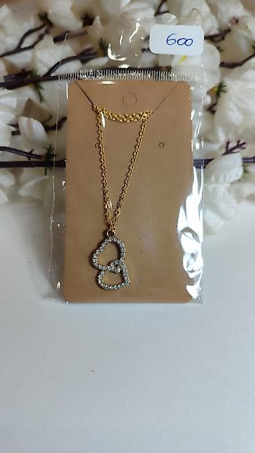 srebrno lance zensko: Zlatni lančić sa priveškom – dva isprepletena srca - Delikatni lanac — 3