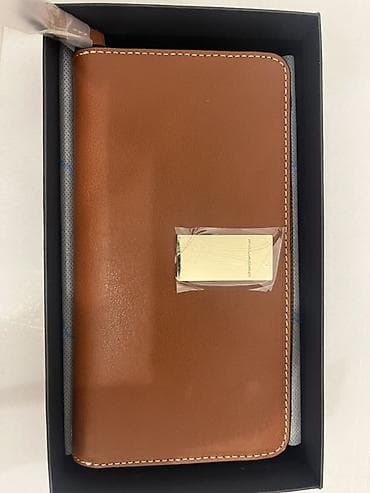 Modni rančevi: Kožna ženska torbica/novčanik – braon - Materijal: glatka prirodna — 1