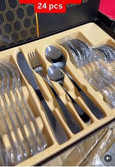 lavabo sa ormaricem i ogledalom: Set pribora za jelo – 24 dela Elegantno poliran set od nerđajućeg — 2