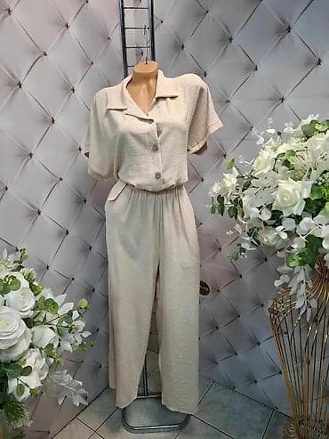 letnji kombinezoni: Damski komplet – košulja i široke pantalone - Kroj: ležerna košulja — 3