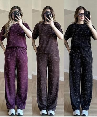 ✅ženski komplet – majica + široke pantalone sa sitnim sjajnim