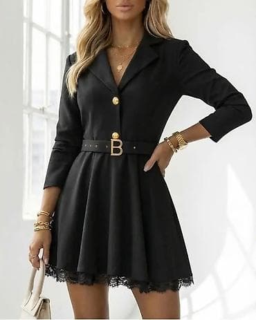 Elegantna mini haljina sa sakoi‑kragnom i pojasom - Kroj: struk na lalafo.rs Elegantna mini haljina sa sakoi‑kragnom i pojasom - Kroj: struk