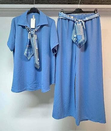 ukras za glavu: Ženski komplet – lagana košulja kratkih rukava + široke pantalone - — 1