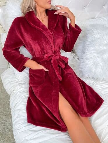 Women's Clothing: Ženski plišani bade-mantil – bordo,novo - Materijal: mekan — 3