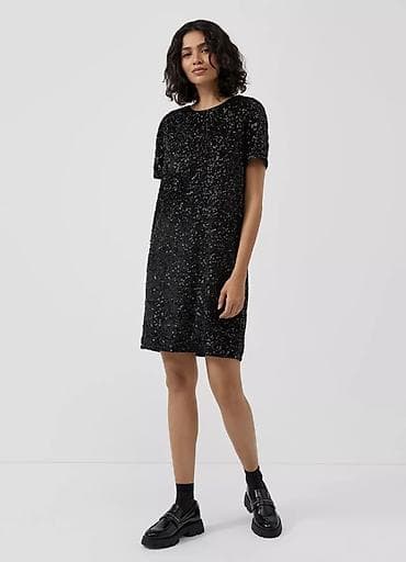 delovi za satove: Crna haljina sa šljokicama – T-kroj/shift silueta - Boja: crna — 3