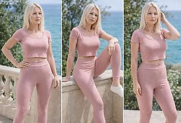 Dvoslojni ženski komplet za rekreaciju – top i helanke u puder‑roze