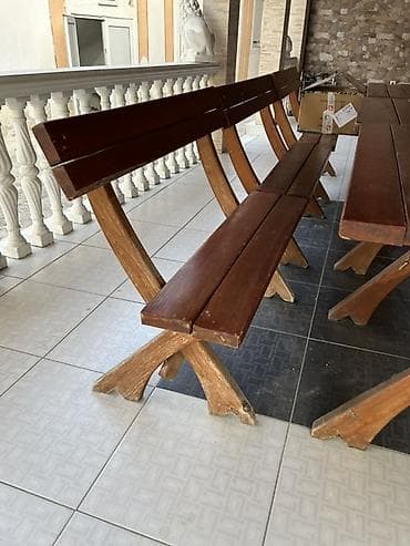 stilski nameštaj đorđević: Drveni baštenski set – dugački sto sa klupama - Materijal: puno drvo — 3
