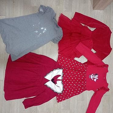 Lot haljina za devojčice – 4 komada, dugi rukav - Crvena haljina od