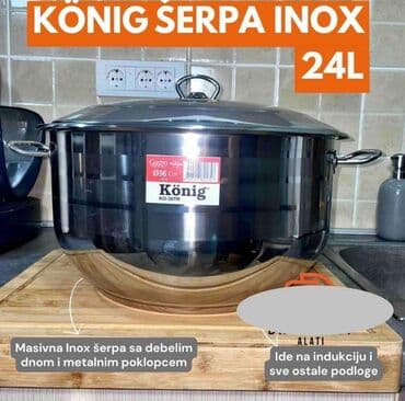 lidl poklopci za tegle: Masivna Inox šerpa sa debelim dnom i metalnim poklopcem. 11l-5500 din — 3