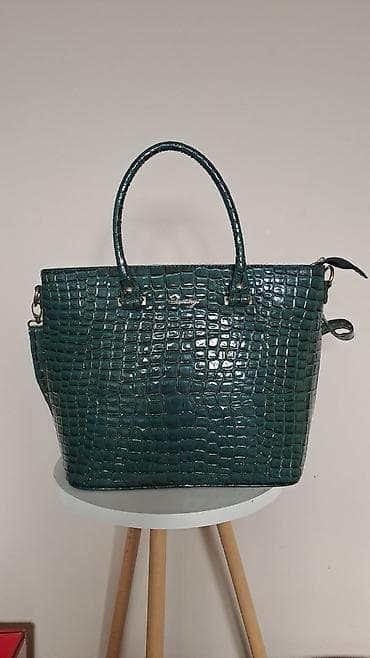 torbe za plažu zara: Ženska torba – krokodilski uzorak, tamnozelena - Materijal: sjajna — 2