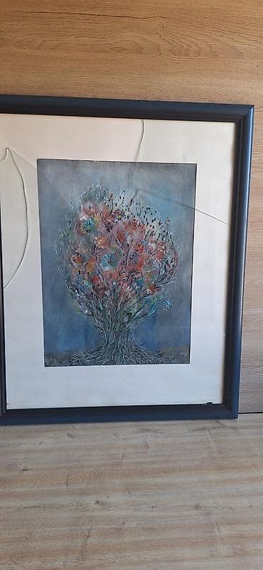 mali razanj za pilice: Umetnička slika – apstraktno drvo u ramu - Tehnika: kombinovana/akril — 2