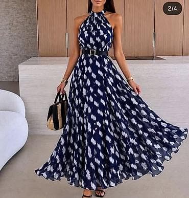 haljine mint boje: Haljina maxi dužine sa halter izrezom i printom. - Elegantna duga — 2
