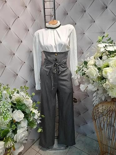 Ženska odeća: Ženske pantalone sa visokim strukom – prugasti model. Pantalone 3900 — 4