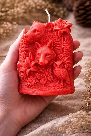 kineski dolar cvet: Ručne dekorativne sveće sa šumskim reljefom - Materijal: vosak — 2