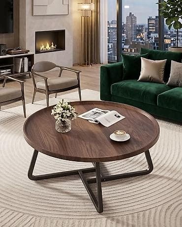 organizator za radni sto: Okrugli klub sto,moderan dizajn drvo oraha + metalna baza. Elegantna — 1