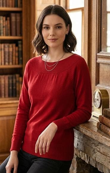 lilly majice: Džemper – ženska pletena majica, boja: crvena - Model sa okruglim — 1