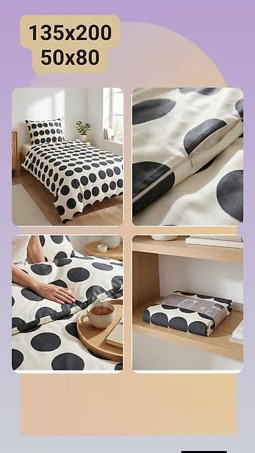 singl posteljina: Set posteljine sa velikim tačkama - Dimenzije: navlaka za jorgan — 1