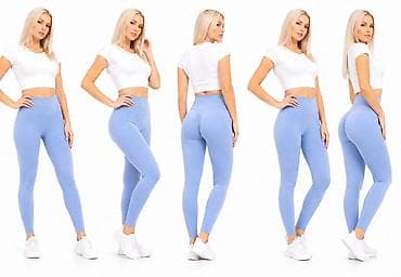 Ženske sportske helanke – svetloplave - Kroj: visoki struk sa